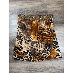 Cache Mini Skirt Women's S Brown Animal Print Jeweled Waist Wrap Skirt Leopard